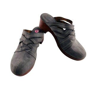 B.Ø.C‎ Gray Leather Wedge Mules Clogs Size 9 Slip On